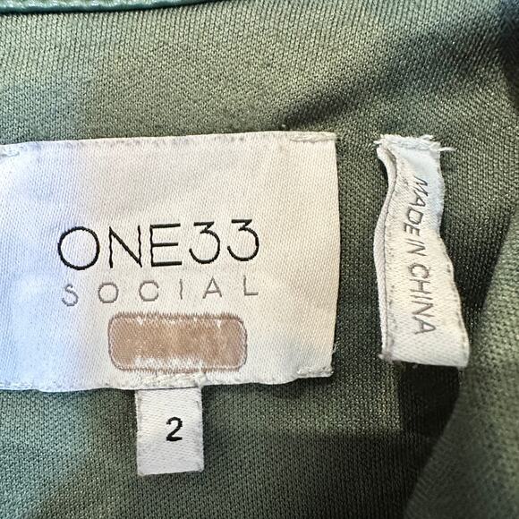 One33 Social Green Faux Leather Mini Shirt Dress SIze 2 Faux Wrap Designer $275 - Picture 11 of 11